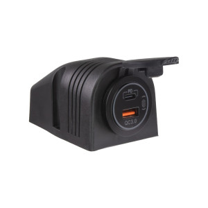 Nabíječka 12V / 24V - USB QC3.0 + USB-C PD zásuvka / v přídavném panelu / bílé LED podsvícení