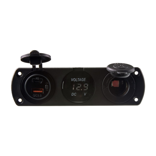 Trojitá zásuvka do panelu CL, Voltmeter, 2x USB nabíjačka QC3.0/PD