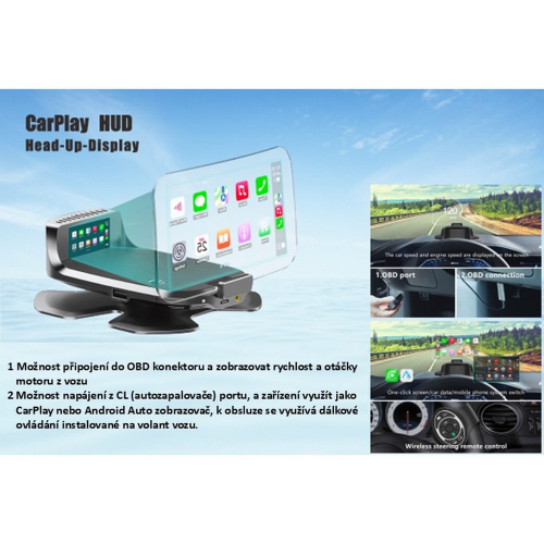 Funkcie HEAD UP DISPLEJA so zobrazením CarPlay a Android Auto, reflexná doska