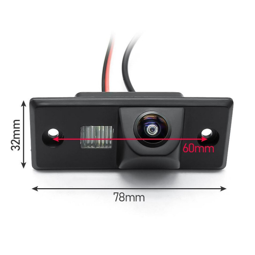 Rozmery parkovacej kamery AHD/CVBS do vozidla VW Touareg, Škoda Yeti, Fabia, Superb I, Passat 01-05