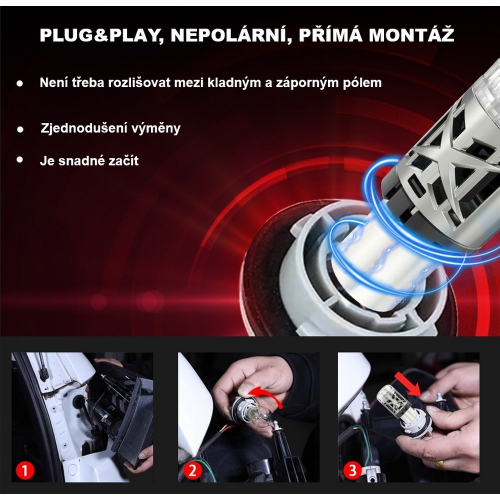 Montáž 23W červených CANBUS LED autožiaroviek BA15s