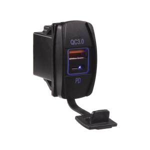 USB zásuvka 12V/24V - USB QC3.0 + USB-C Rocker / modré podsvícení