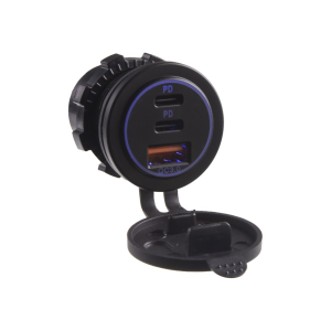 USB zásuvka 12V/24V - USB QC3.0 + 2x USB-C / modré podsvícení