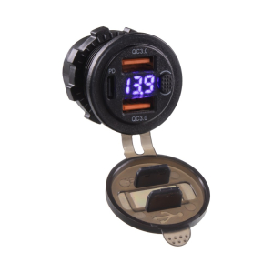 Nabíječka 12V / 24V s voltmetrem - 2x USB QC3.0 + USB-C PD s modrým LED displejem