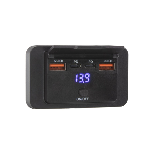 2xUSB QC3.0 +2x USB-C zásuvka, voltmeter 12/24V, montáž na povrch