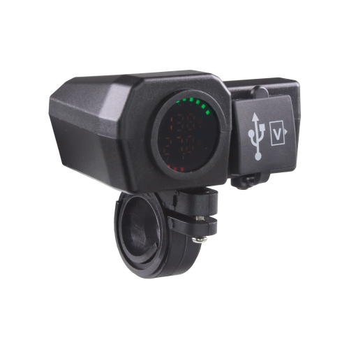 Motocyklová USB QC3.0 s USB-C portom, teplomerom a voltmetrom