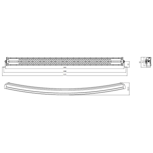 Rozmery zakrivenej LED rampy 180x3W, 1065mm, ECE R10