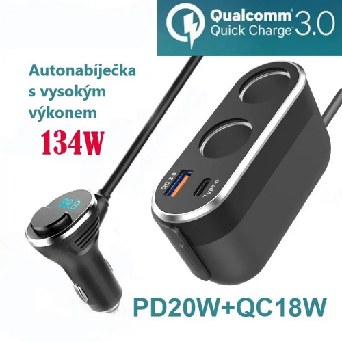 Funkcie dvojitej CL zásuvky s 2x USB nabíjačkou a CL zástrčkou s voltmetrom