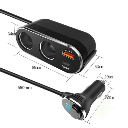 Rozmery dvojitej CL zásuvky s 2x USB nabíjačkou a CL zástrčkou s voltmetrom