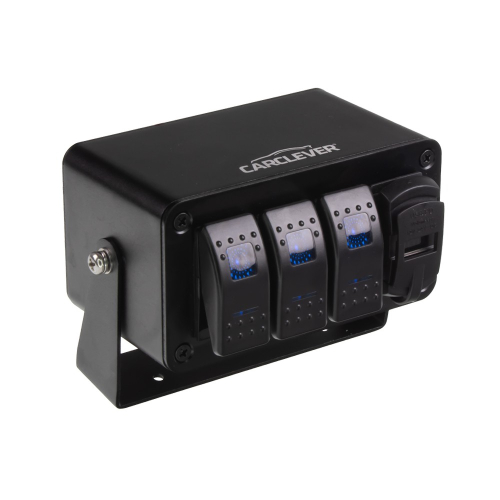 Uchytenie 12/24V multiprepínača s 3x kolískovým spínačom,USB QC3.0,USB-C PD a voltmetrom