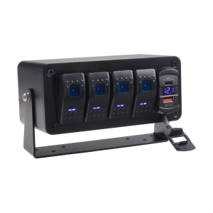 Multiprepínač 12V / 24V - 4x kolískový spínač / USB QC3.0 / USB-C PD / voltmeter