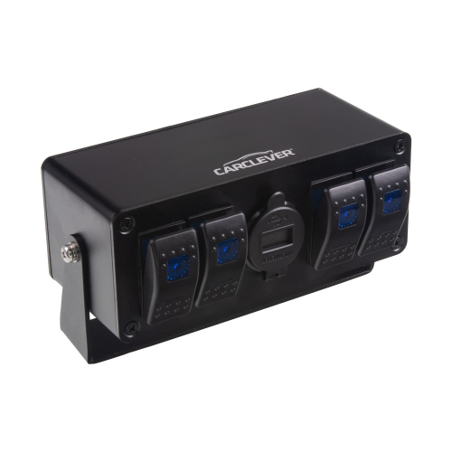12/24V multiprepínač so 4 kolískovými spínačmi, 2x USB QC3.0 a voltmetrom