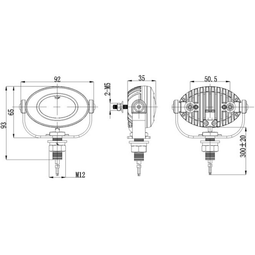 Rozmery červeného 9W LED výstražneho svetla 12/24V