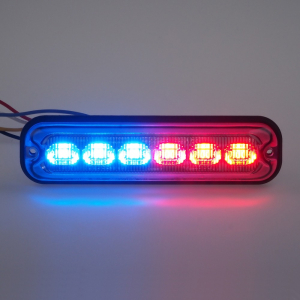 Modro-červený LED predátor 12/24V - 6x 4W / 19 režimov výstražného blikania / ECE R10 (130x30x11mm)