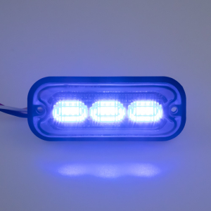 Modrý LED predátor 12/24V - 3x 4W / 11 režimov výstražného blikania / ECE R10 (82x30x11mm)