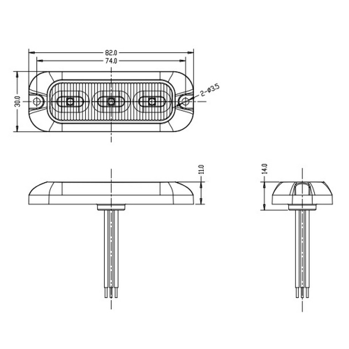 Rozměry 12/24V modrého 12W LED predátora