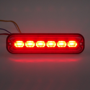 Červený LED predátor 12/24V - 6x 4W / 19 režimov výstražného blikania / ECE R10 (130x 30x11mm)