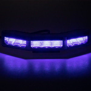 Modré výstražné LED svetlo 12/24V - 9x 3W / 10 režimov výstražného blikania / zahnuté / ECE R10