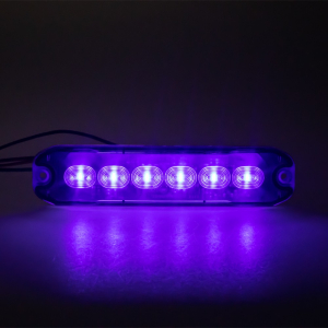 Modré výstražné LED svetlo 12/24V - 6x LED / 8 režimov výstražného blikania / ECE R10 (130 x 30 x 7 mm)