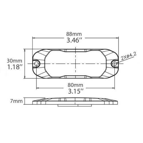Rozměry 12/24V modrého 3x LED světla