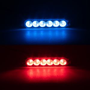 Modro-červený LED predátor 12/24V - 12x 3W / 12 režimov výstražného blikania / ECE R10 (118 x 25 x 7 mm)