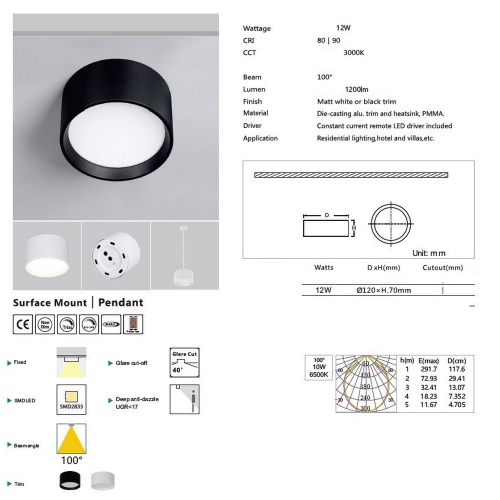 LED svetlo okrúhle 12W, ø120mm, 3000K