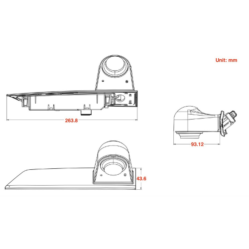Rozmery cúvacej AHD/CVBS kamery Ford Transit Custom 2015-