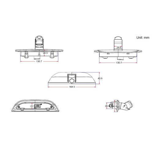Rozmery cúvacej AHD/CVBS kamery Ford Transit Courier 2023-