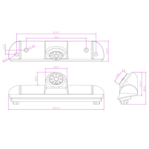 Rozmery cúvacej kamery AHD/CVBS pre Citroën Jumper, Fiat Ducato, Peugeot Boxer