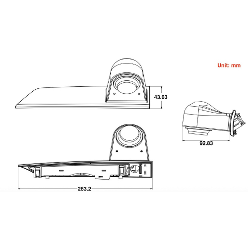 Rozmery cúvacej kamery pre Ford Transit Custom 2012-2015, AHD/CVBS