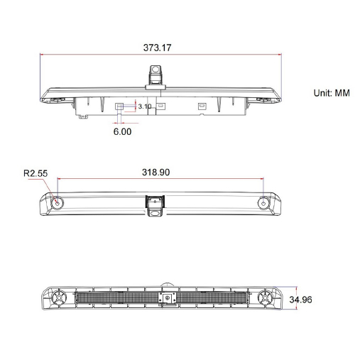 Rozmery cúvacej CVBS/AHD kamera pre Renault Master, Nissan Interstar 2024-