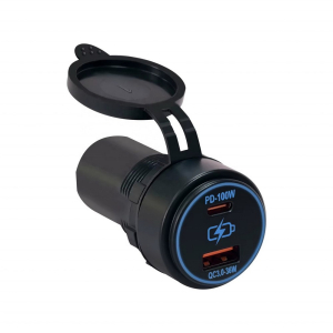 Okrúhla nabíjačka 12V / 24V - USB QC3.0 + USB-C PD3.0 / IP65