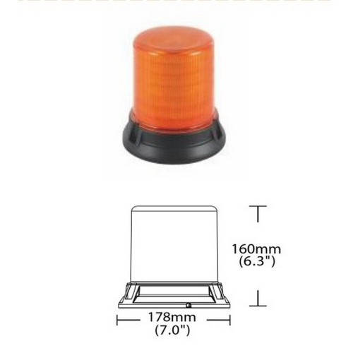 Rozmery 12-48V oranžového 144W LED majáka ECER65 na pevnú montáž