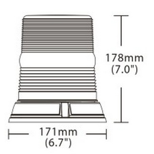 Rozmery 12-24V oranžového 60W LED majáka ECER65 na pevnú montáž