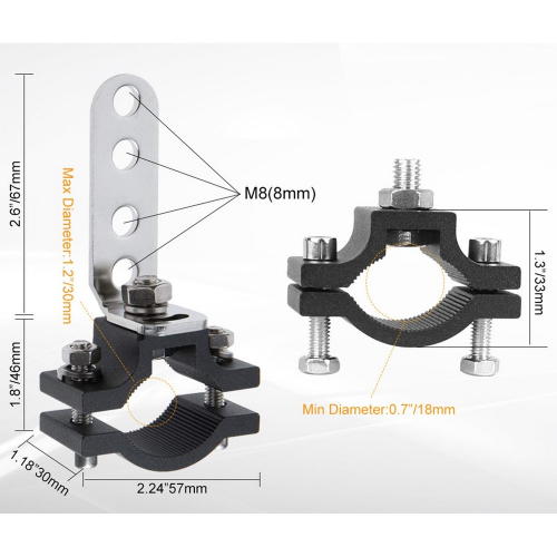 Rozmery držiaka na 18-30mm trubku pre svetlá a predátory