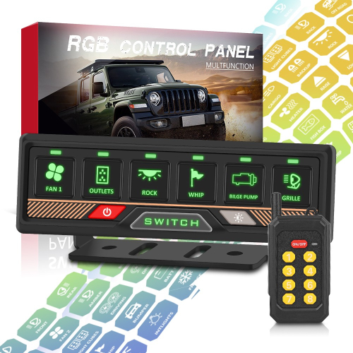 RGB podsvietenie 12/24V Bluetooth 6-kanálového diaľkovo ovládaného spínača 60A s diaľkovým ovládačom