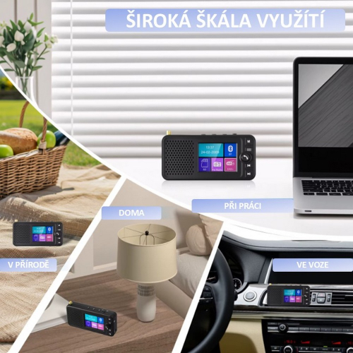 Použitie multifunkčného FM + DAB prijímača / Bluetooth HF + prehrávač / micro SD / FM modulátor / akumulátor