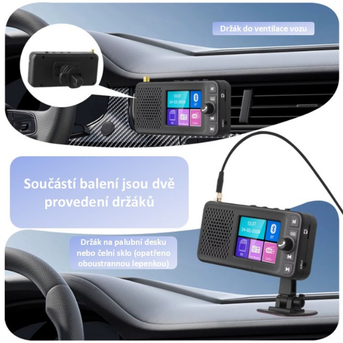 Funkcie multifunkčného FM + DAB prijímača / Bluetooth HF + prehrávač / micro SD / FM modulátor / akumulátor