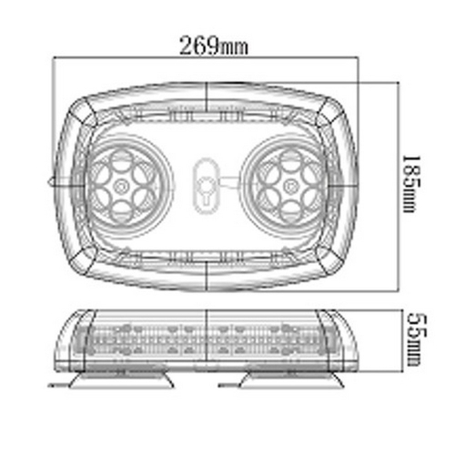 Rozmery oranžovej magnetickej LED rampy 12-24V, 269mm, ECE R65 R10