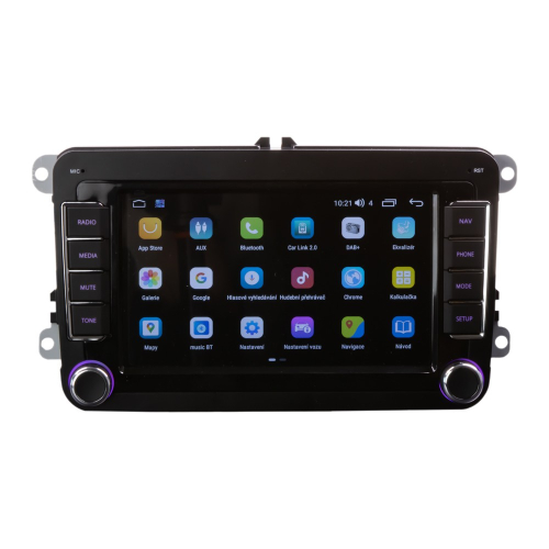 Použití multimediálního autorádia pro VW, Škoda s 7" LCD, Android, WI-FI, GPS, CarPlay, Bluetooth, 4G, 2x USB