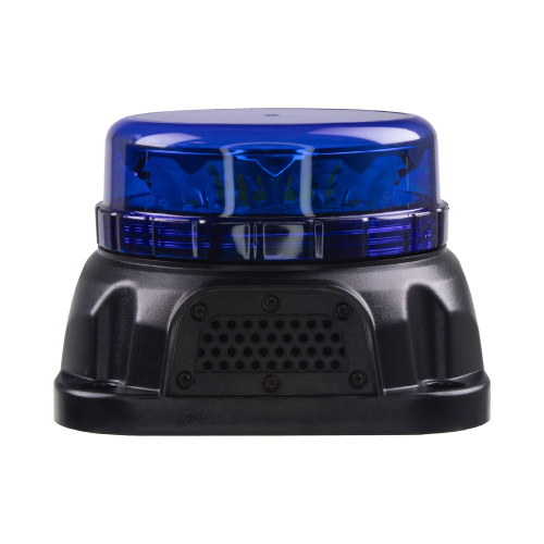 LED maják, 12-24V, 12x3W so zvukovou signalizáciou, modrý, fix