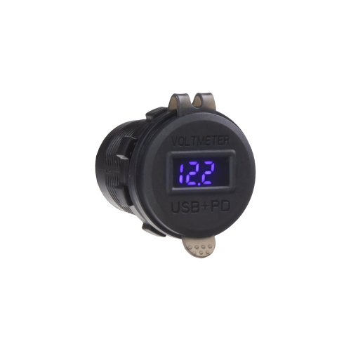 12V voltmeter s USB QC3.0 a USB-C nabíjačka s modrým LED displejom