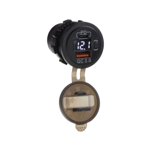 USB QC3.0 nabíjačka s USB-C nabíjačkou a voltmetrom 12V - biely LED displej