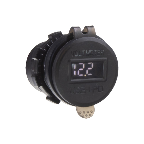 12V voltmeter s USB QC3.0 a USB-C nabíjačka s bielym LED displejom