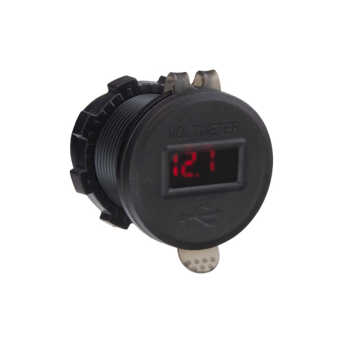 12-24V voltmeter s USB QC3.0 a USB-C nabíjačka s červeným LED displejom
