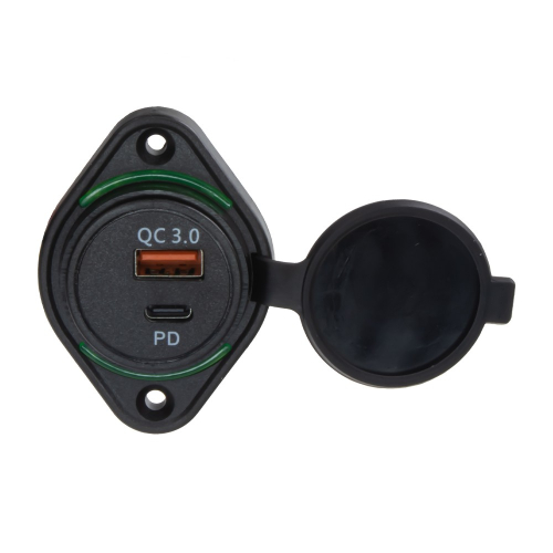 Použitie 12/24V povrchovej USB QC3.0+USB-C zásuvky so zeleným pdosvietením