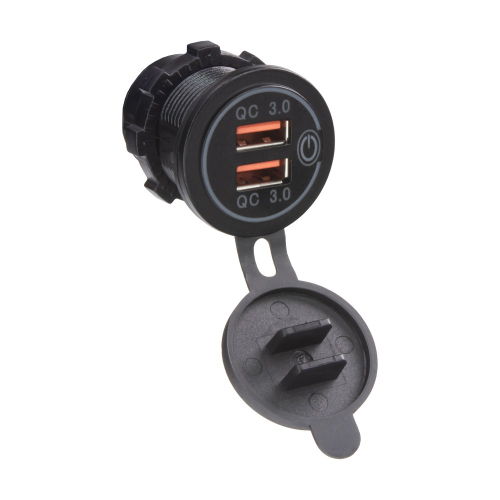 Použitie 12/24V dvojitej USB QC3.0 nabíjačky s bielym podsvietením
