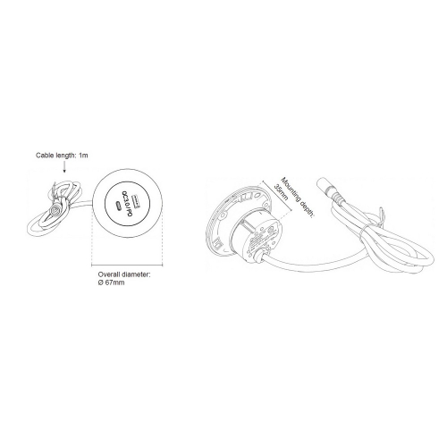 Rozměry USB QC3.0 a USB_C zásuvky do nábytku