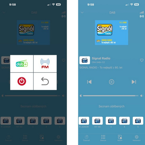 Funkce FM + DAB přijímač do auta ovládaným chytrým telefonem