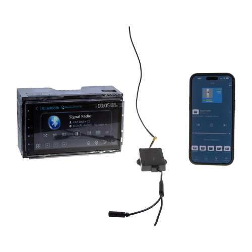 Příslušenství FM + DAB přijímač do auta ovládaným chytrým telefonem